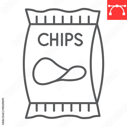 Potato chips line icon, junk food and snack, potato chips vector icon, vector graphics, editable stroke outline sign, eps 10.