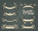 Vintage design elements set. Ribbon with floral decor. Vector illustration.