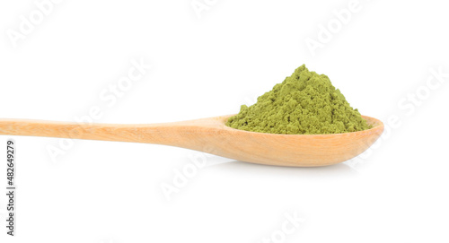powdered matcha green tea isolated on white background