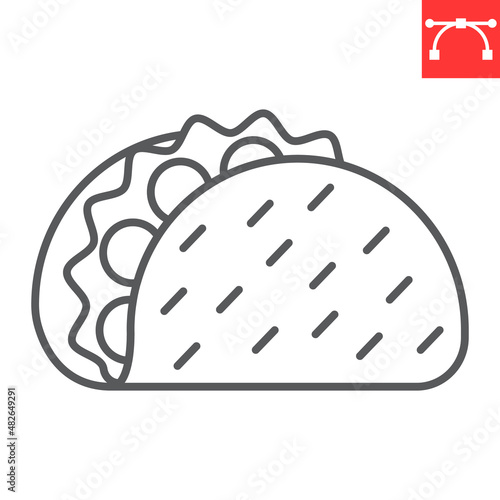 Taco line icon, junk food and mexican fast food, taco vector icon, vector graphics, editable stroke outline sign, eps 10.