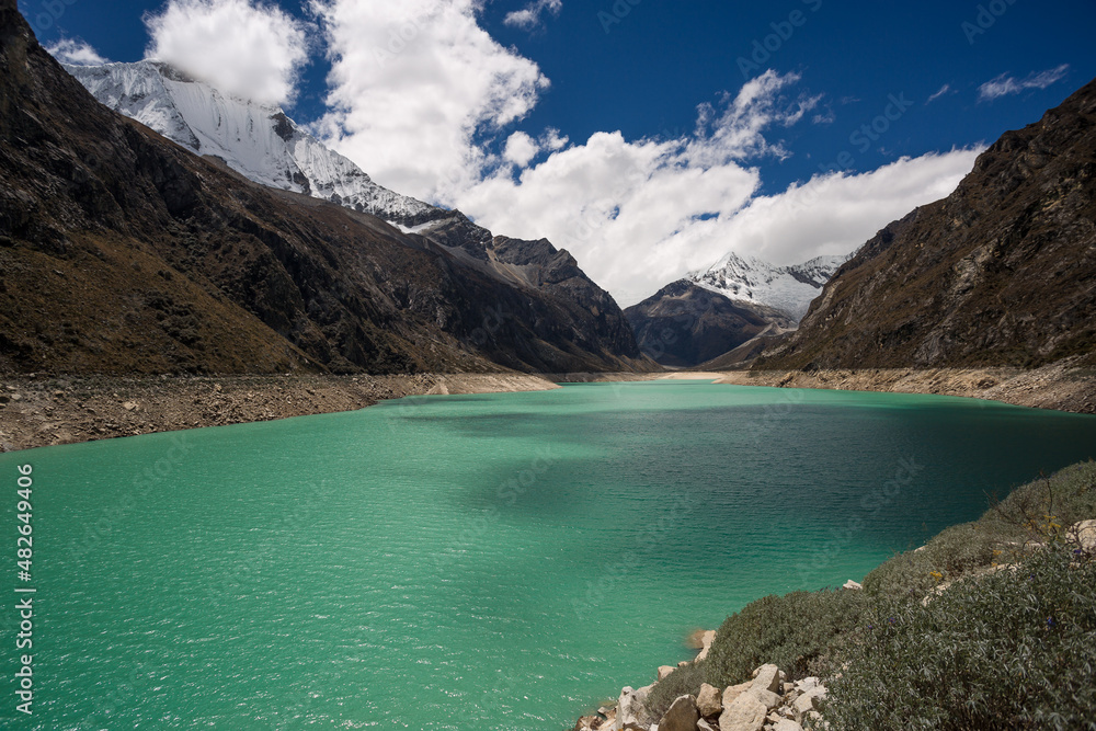 The turquoise water of Paron lake in Caraz, Ancash, Peru