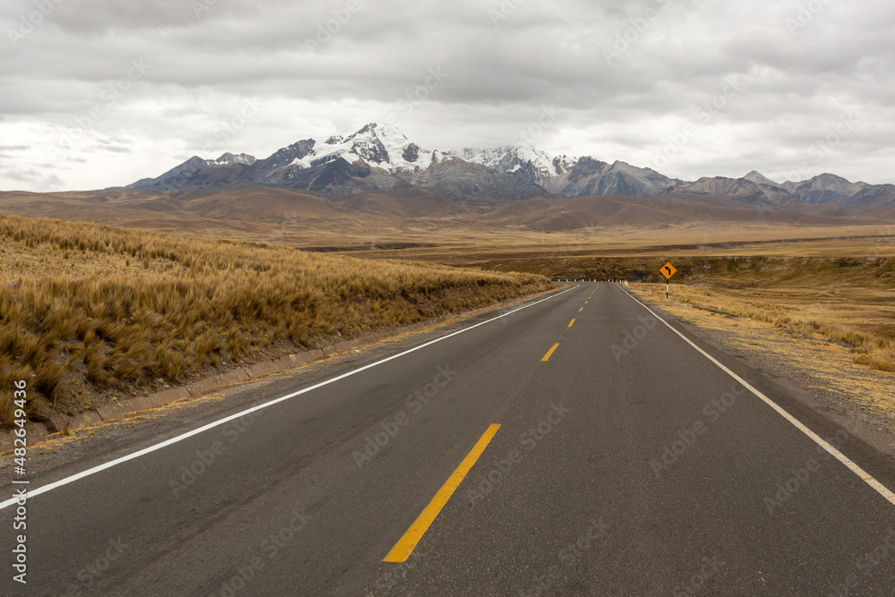 Panoramic image of a road in the Andes of Peru