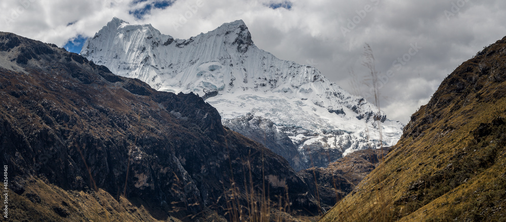 View of the Chacraraju mountain, in the Cordillera Blanca of Ancash, Peru