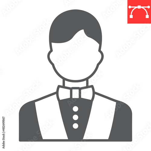 Croupier glyph icon, dealer and casino worker, croupier vector icon, vector graphics, editable stroke solid sign, eps 10.