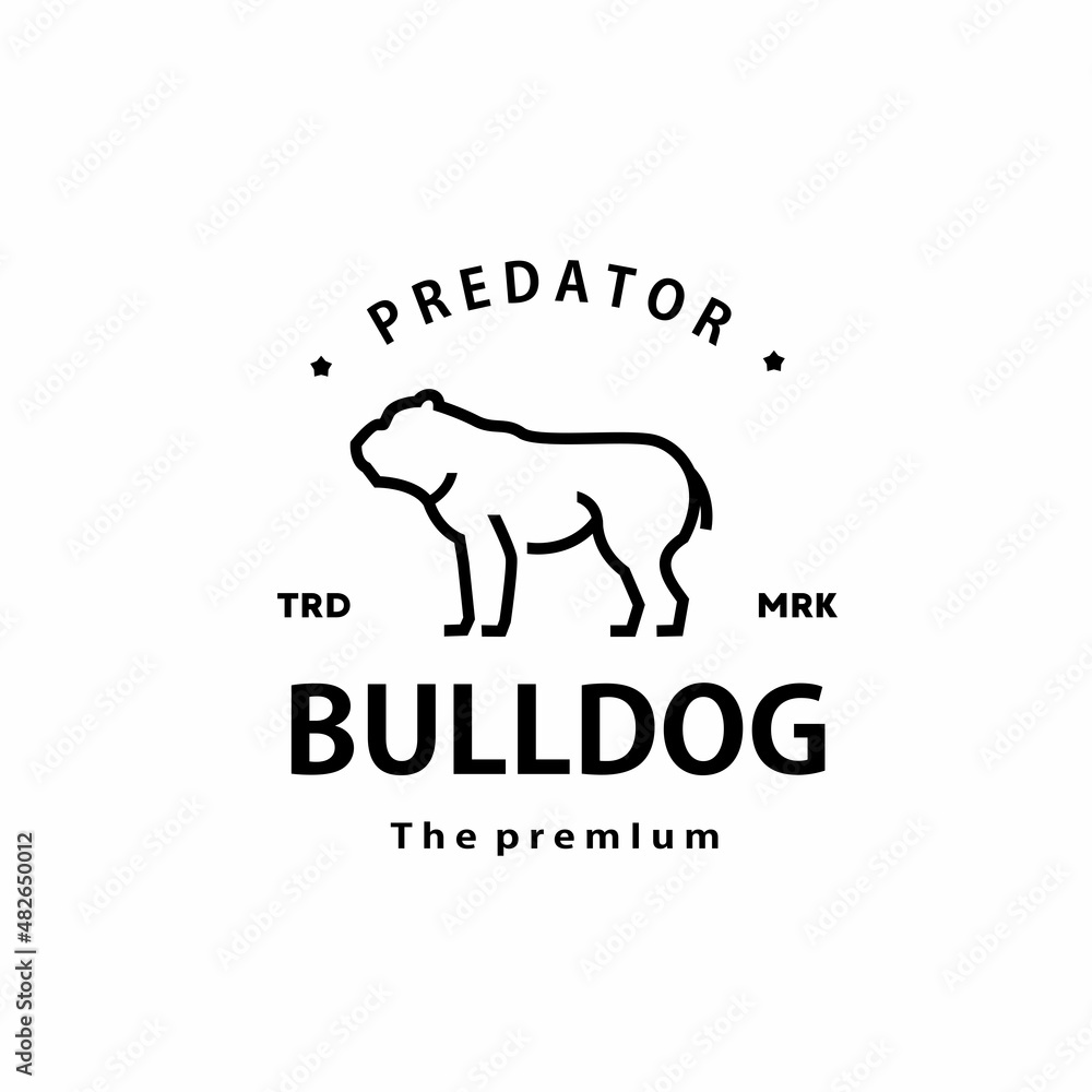 vintage retro hipster bulldog logo vector outline dog monoline art icon