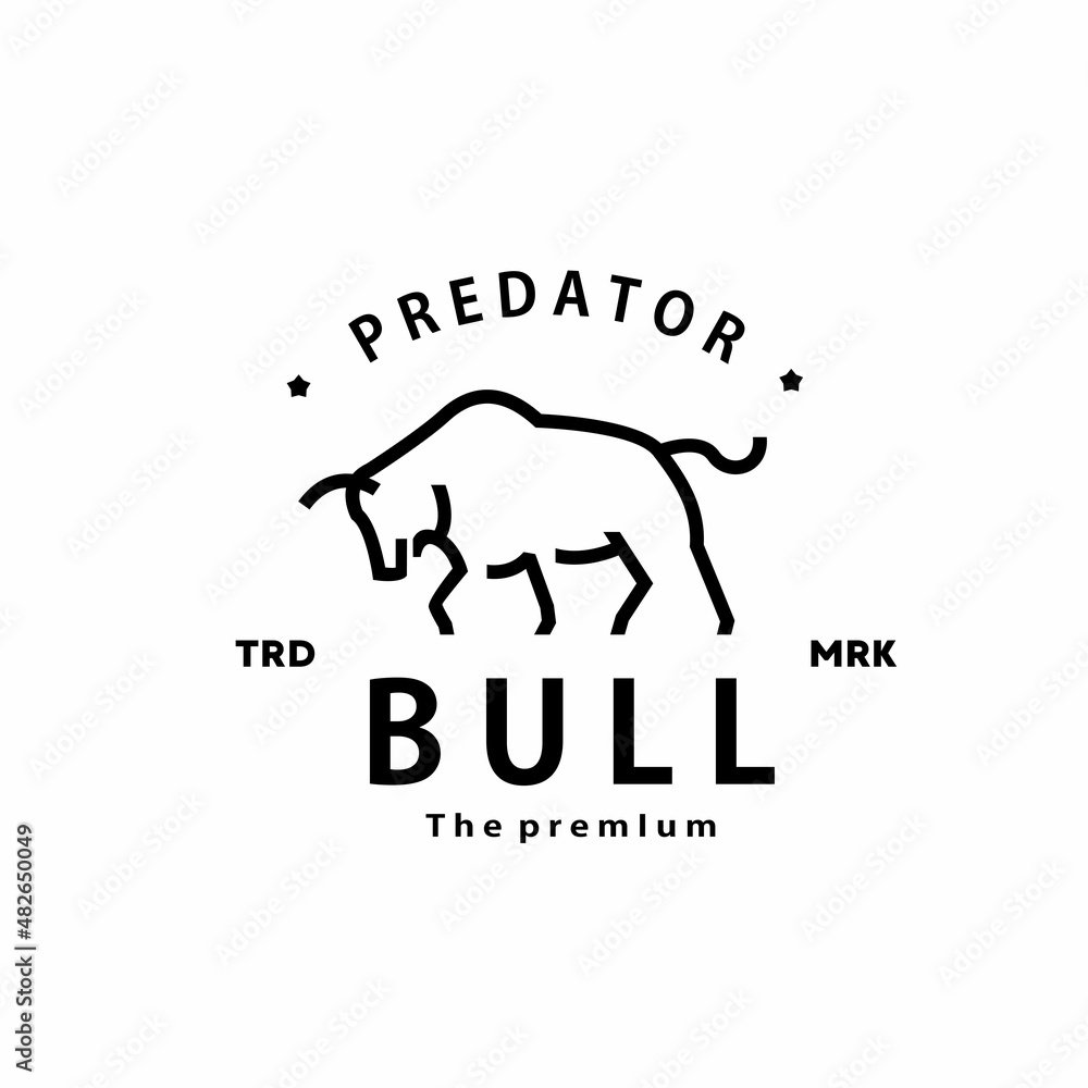 vintage retro hipster bison logo vector outline bull monoline art icon