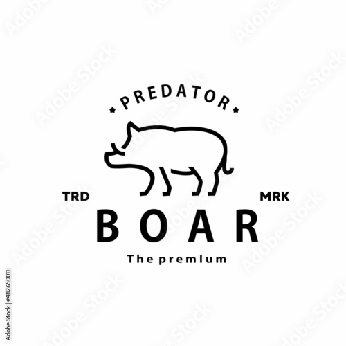 vintage retro hipster boar logo vector outline steak monoline art icon