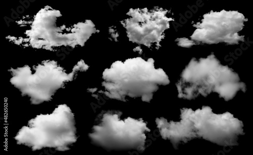 White clouds set isolated on black background