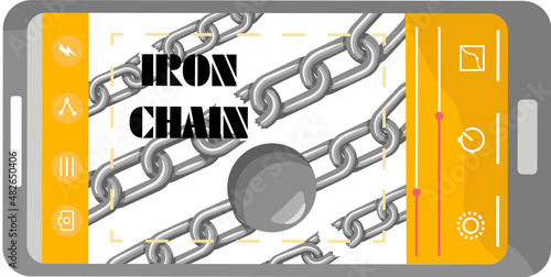 Modern internet and social networks addiction metaphor. Iron chain on smartphone screen, dominance of gadgets. Flat vector concept social media and internet nomophobia and digital detox illustration