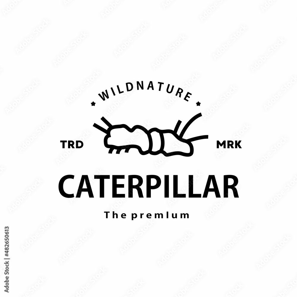 vintage retro hipster caterpillar logo vector outline monoline art icon