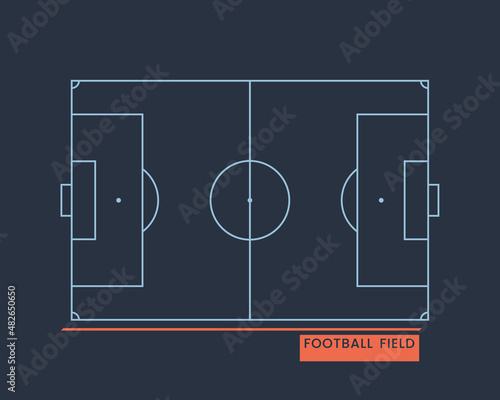 Football field scheme on a dark background.
Soccer field. Flat vector illustration.