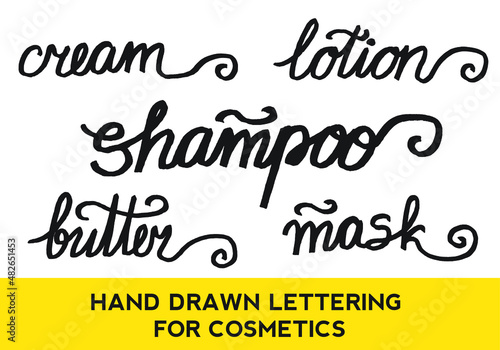 Hand drawn lettering for cosmetics. Title lettering for cosmetic products in vector.