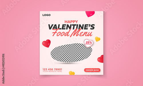 Happy valentine's social media post banner template for delicious food menu. Valentine's day store discount promotional banner template