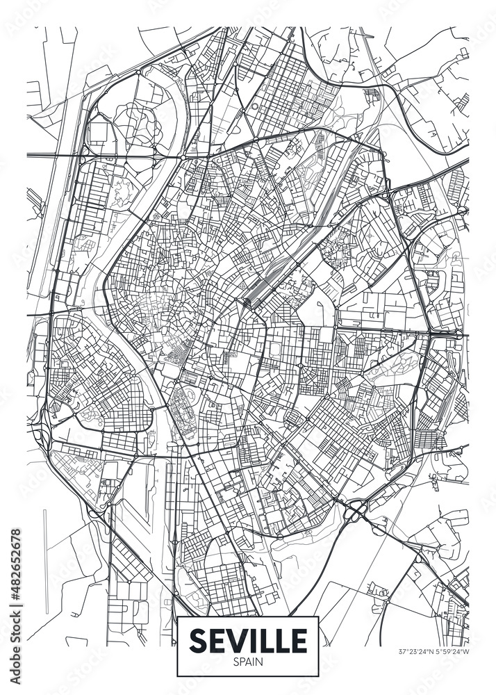 Obraz premium City map Seville, travel vector poster design