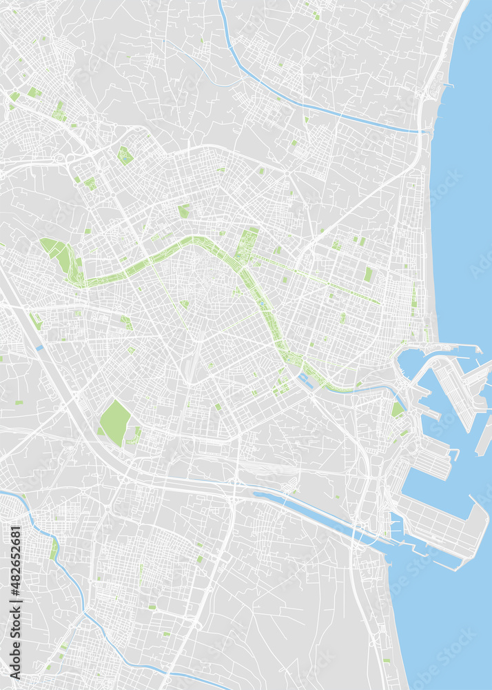 City map Valencia, color detailed plan, vector illustration