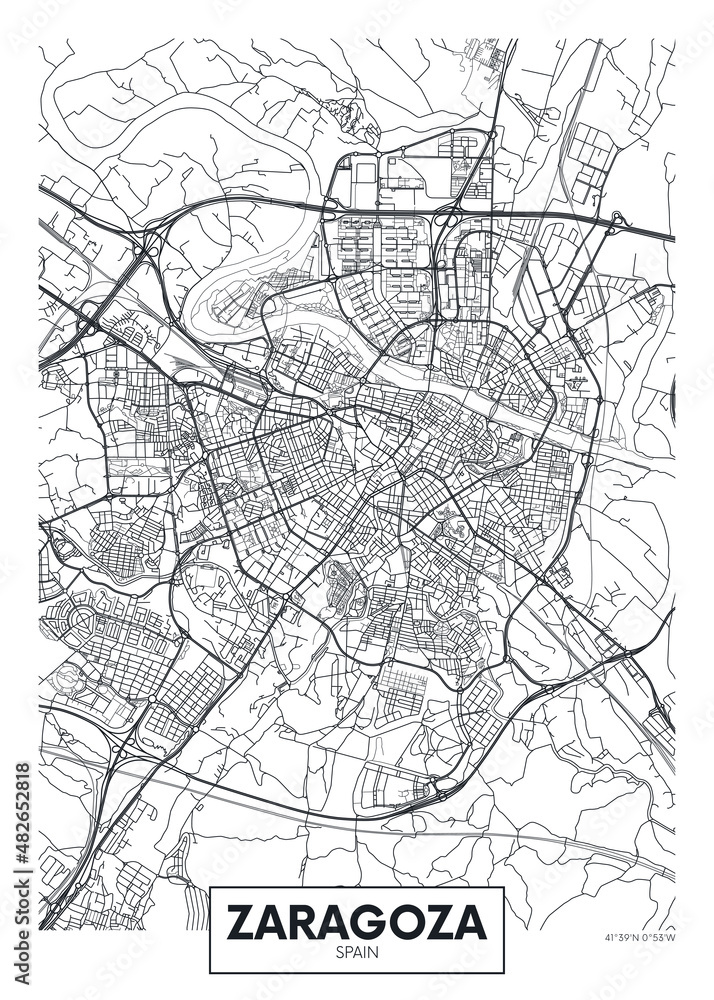 City map Zaragoza, travel vector poster design