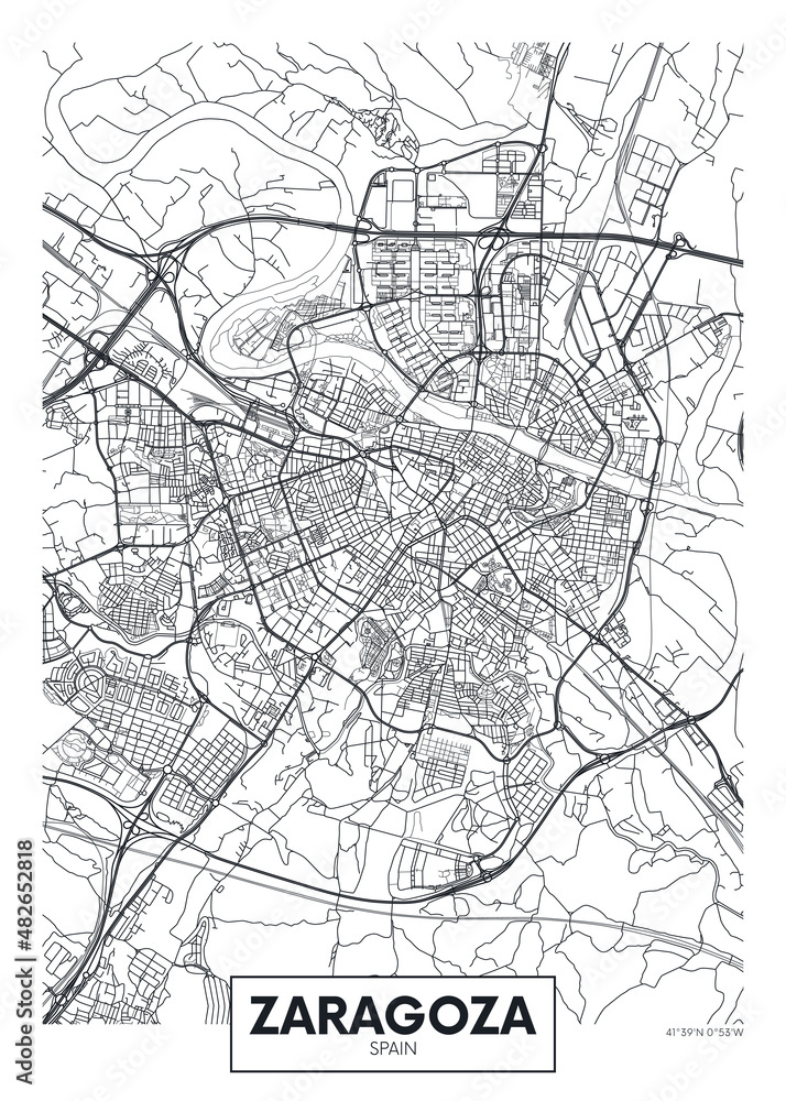 Obraz premium City map Zaragoza, travel vector poster design