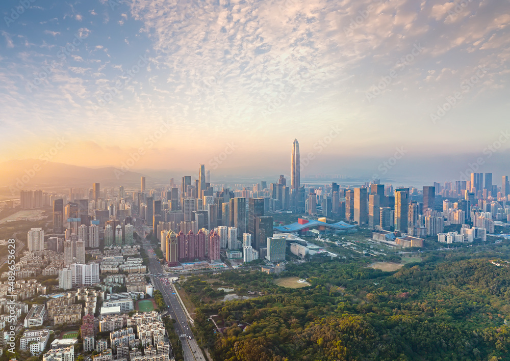 Shenzhen city central business district,aerial panorama China.