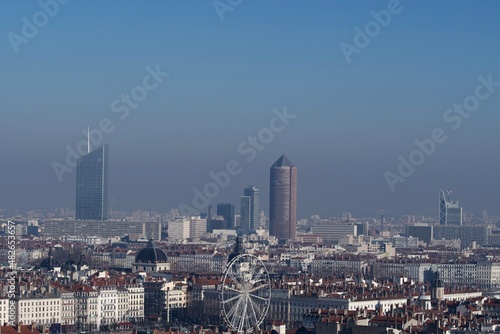 Panoramic photo of Lyon in France on a day of great air pollution © nic