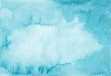 Abstract sea blue watercolor background texture, hand painted. Artistic cyan blue color backdrop, stains on paper. Aquarelle painting wallpaper.
