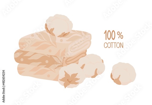Hotel or home spa bath towels made of 100% organic cotton. Vector isolated colorful element.