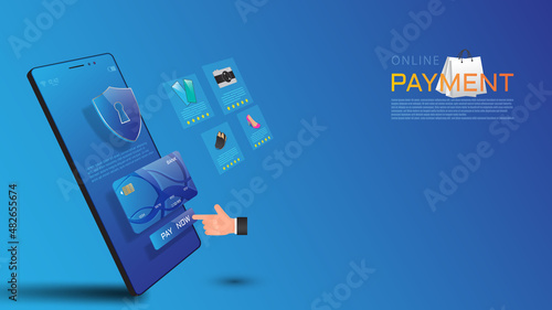 Transaction online concept. mobile phone with application for Banking or shopping online.