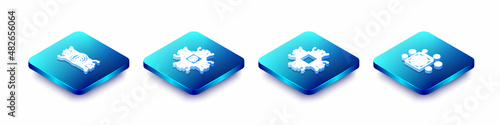 Set Isometric line Cryptocurrency bitcoin in circuit, CPU mining farm, Processor and ASIC Miner icon. Vector