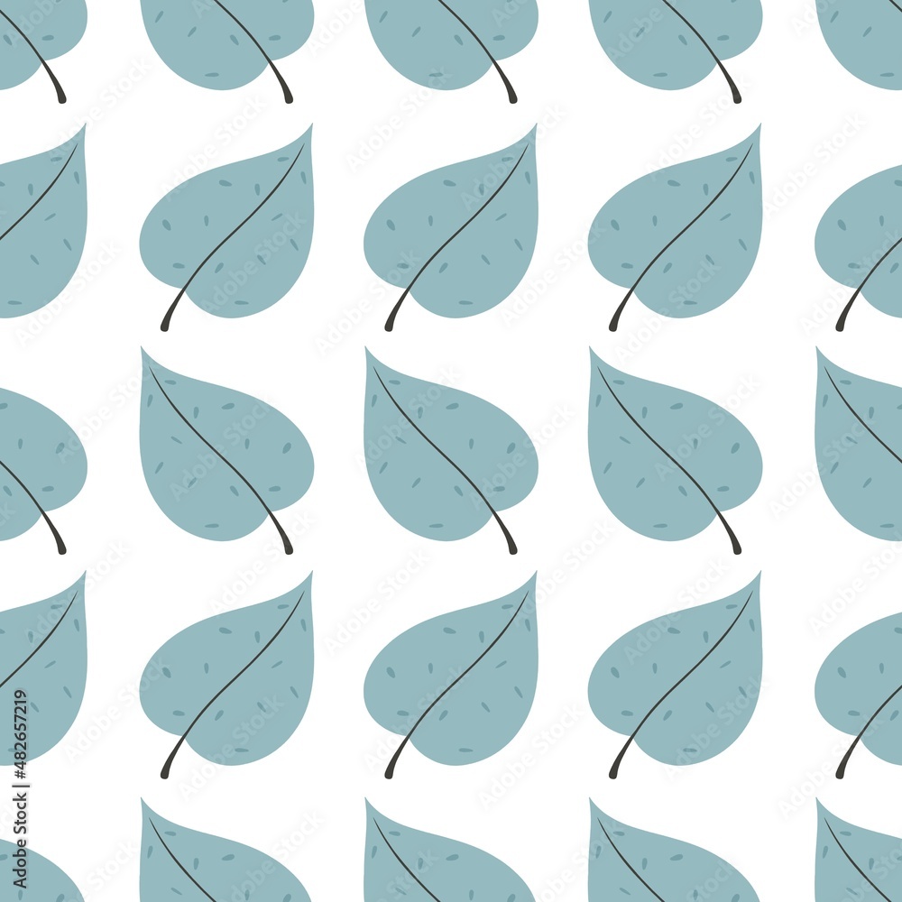 Fototapeta premium simple cute floral pattern - beautiful little blue leaves of a plant on a white background