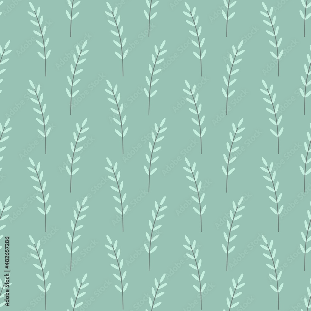 lovely flower pattern - cute plant leaves on a green background