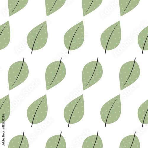 lovely flower pattern - cute green plant leaves on a white background