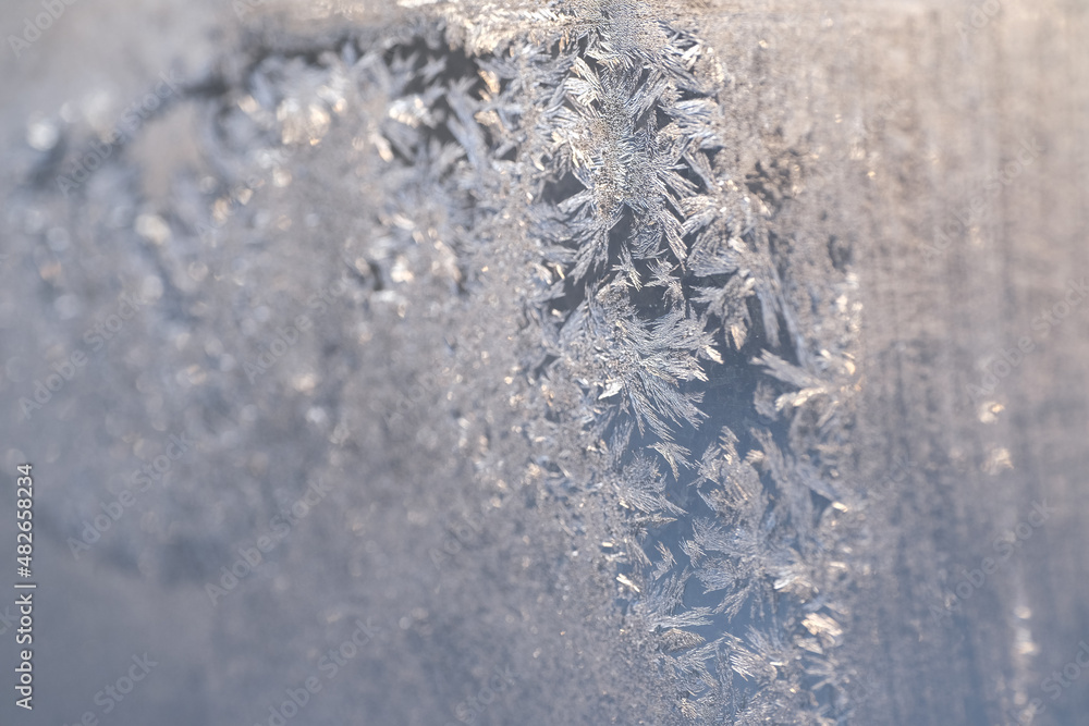 Fototapeta premium magical, fabulous,frozen noisy window in cold winter, ice texture,frozen water on the window, frost, ice pattern, no focus