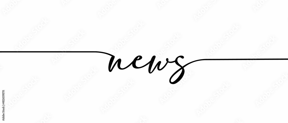 NEWS - Continuous one line calligraphy with Single word quotes. Minimalistic handwriting with white background.