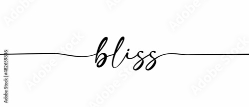 BLISS - Continuous one line calligraphy with Single word quotes. Minimalistic handwriting with white background.