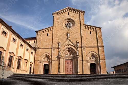 Arezzo, Tuscany, Italy: facade of the ancient Catholic Cathedral in the historic center of the Tuscan city of art
