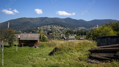 Mountain village landscape at Karpaty