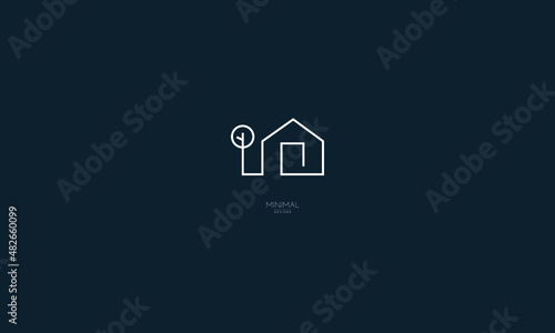 A line art icon logo of a house with a tree.