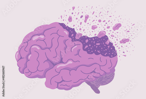 Muscle of Brain breaks out turn to the small dust blow in the air. Illustration about Degenerative brain diseases, alzheimer, Dementia.