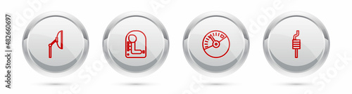 Set line Windscreen wiper, Gear shifter, Speedometer and Car muffler. Silver circle button. Vector