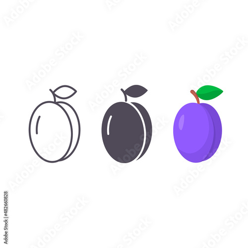 Plum Vector icon set, isolated plum symbol