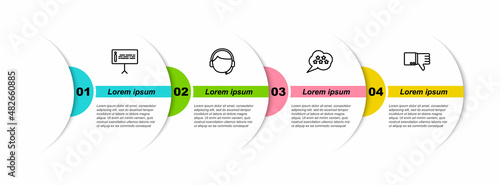 Set line Information, Man with headset, Five stars rating review and Dislike. Business infographic template. Vector