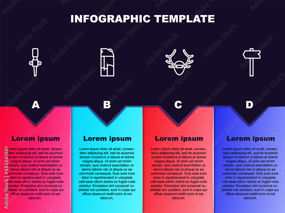 Set line Torch flame, Lighter, Deer antlers on shield and Road traffic sign. Business infographic template. Vector Set line Torch flame, Lighter, Deer antlers on shield and Road traffic sign. Business infographic template. Vector