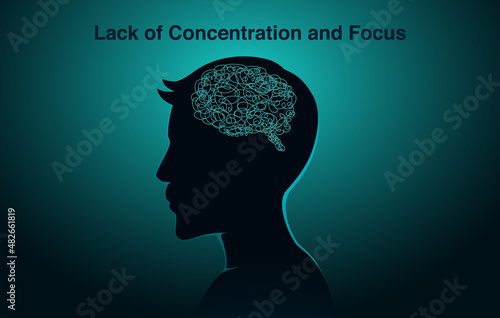 Silhouette of people with a tangle and Anxious in the brain. Concept Illustration about Lack of concentration and focus and mental health.