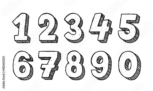 Set of hand drawn numbers. Doodle alphabet with objects from 0 to 9. Simple design element for social network, books and printing on paper. Cartoon flat vector collection isolated on white background