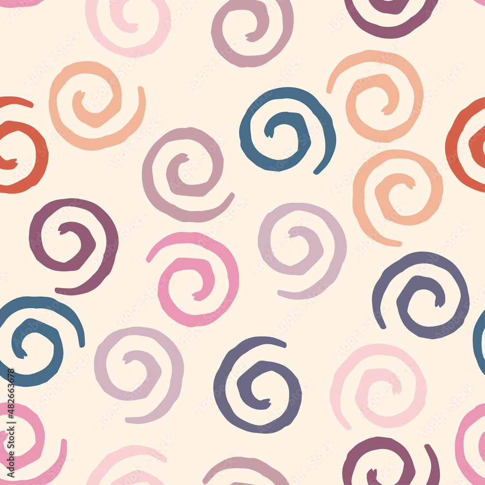 Seamless pattern with pink, blue and brown curls on pale background. Vector design for textile, backgrounds, clothes, wrapping paper, web sites and wallpaper. Fashion illustration seamless pattern. Seamless pattern with pink, blue and brown curls on pale background. Vector design for textile, backgrounds, clothes, wrapping paper, web sites and wallpaper. Fashion illustration seamless pattern.