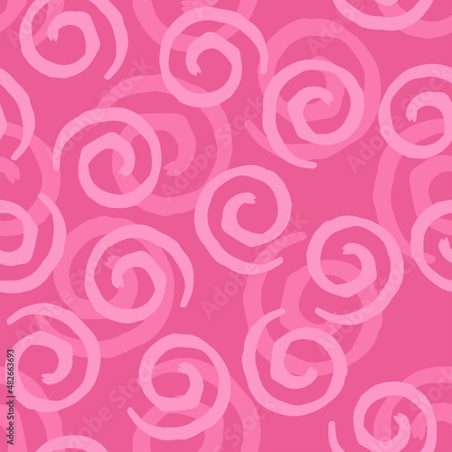 Seamless pattern with light pink curls on pink background. Vector design for textile, backgrounds, clothes, wrapping paper, web sites and wallpaper. Fashion illustration seamless pattern.