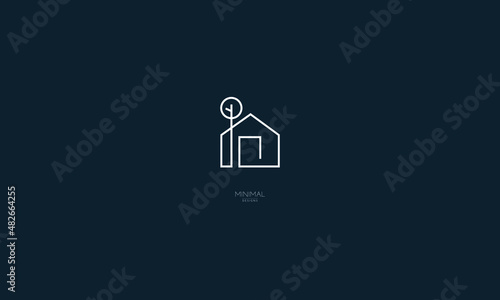 A line art icon logo of a house with a tree.