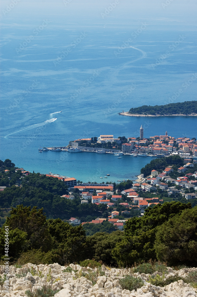 View of Rab, a Croatian town in Kvarner region from a nearby hill