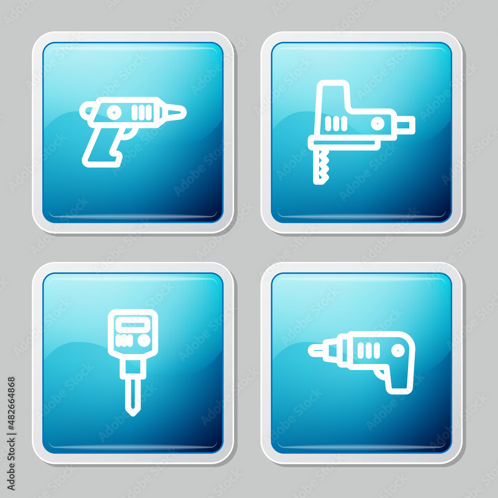 Set line Electric cordless screwdriver, jigsaw, Construction jackhammer and icon. Vector Set line Electric cordless screwdriver, jigsaw, Construction jackhammer and icon. Vector