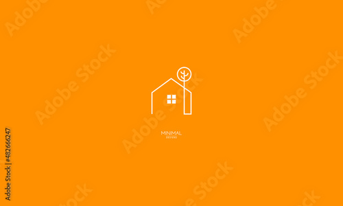 A line art icon logo of a house with a tree.