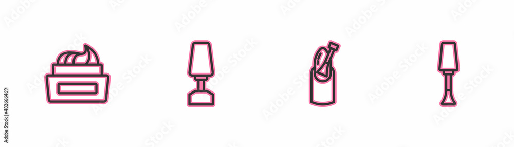 Set line Bottle of nail polish, Nail manicure, Milling cutter for and icon. Vector Set line Bottle of nail polish, Nail manicure, Milling cutter for and icon. Vector